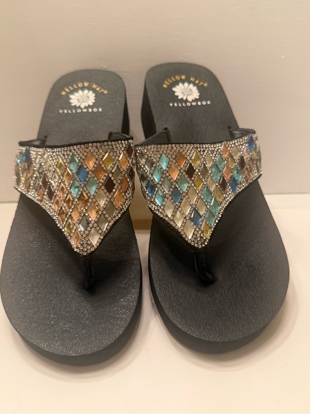 Yellow box leather upper EVA platform
PERRI Wedge thong sandals iridescent